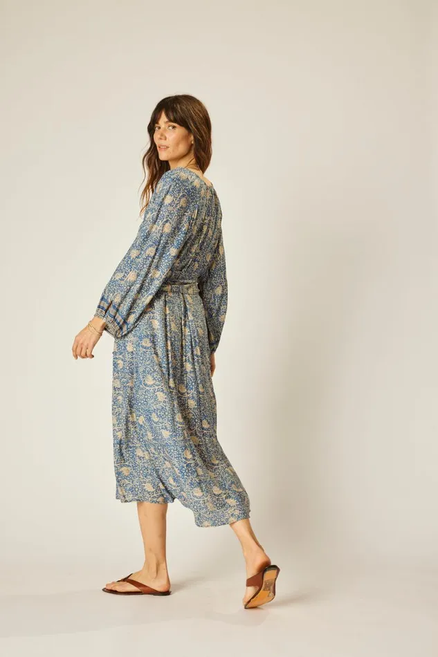 Women Natalie Martin Dresses Alex Midi With Sash Water Lily Blue