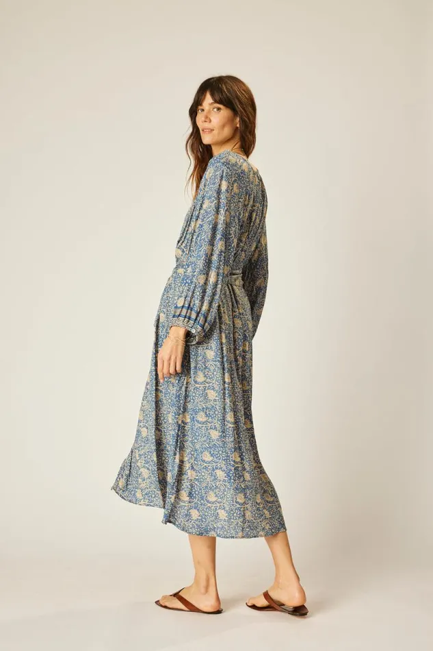 Women Natalie Martin Dresses Alex Midi With Sash Water Lily Blue