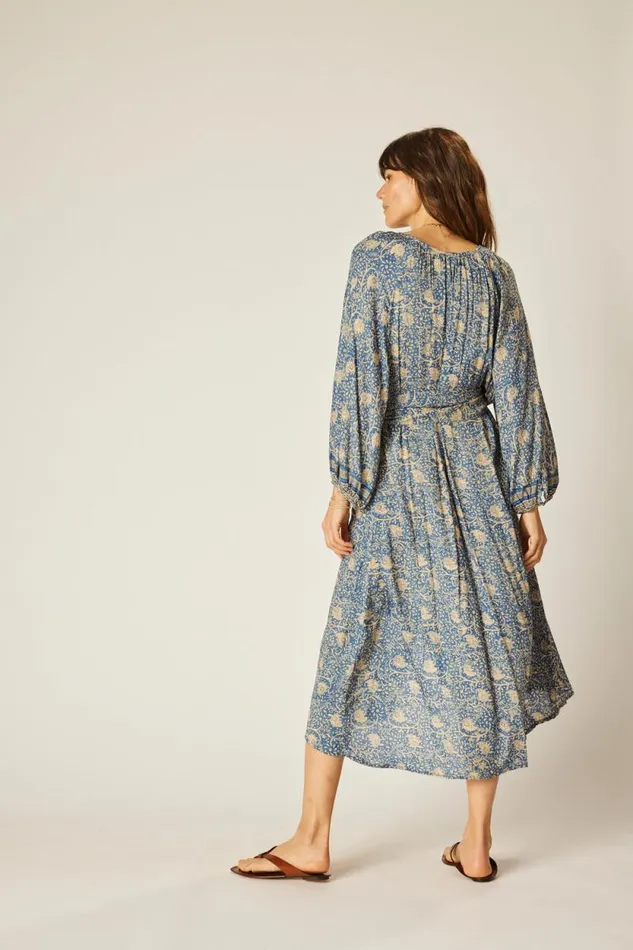 Women Natalie Martin Dresses Alex Midi With Sash Water Lily Blue