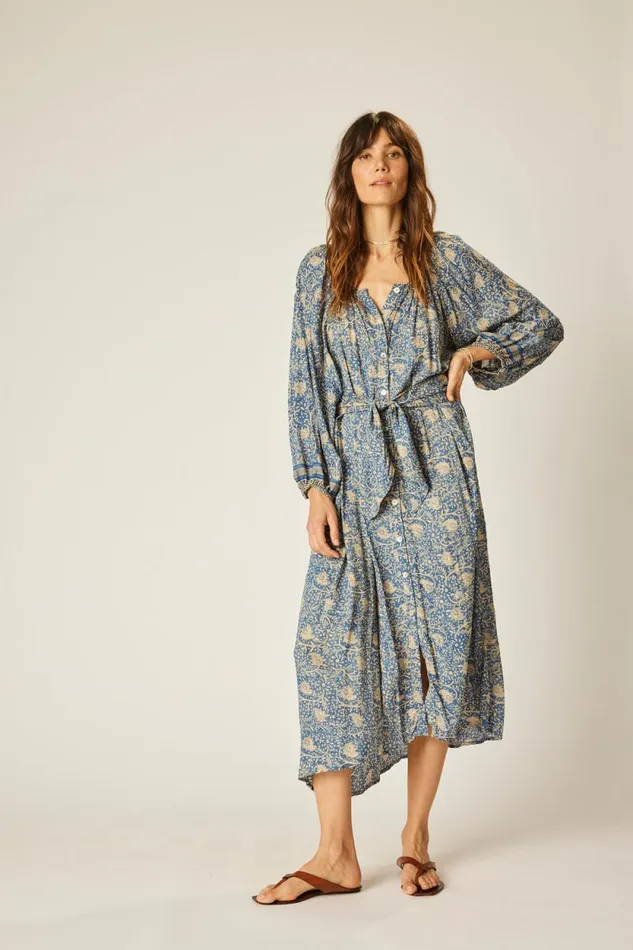 Women Natalie Martin Dresses Alex Midi With Sash Water Lily Blue