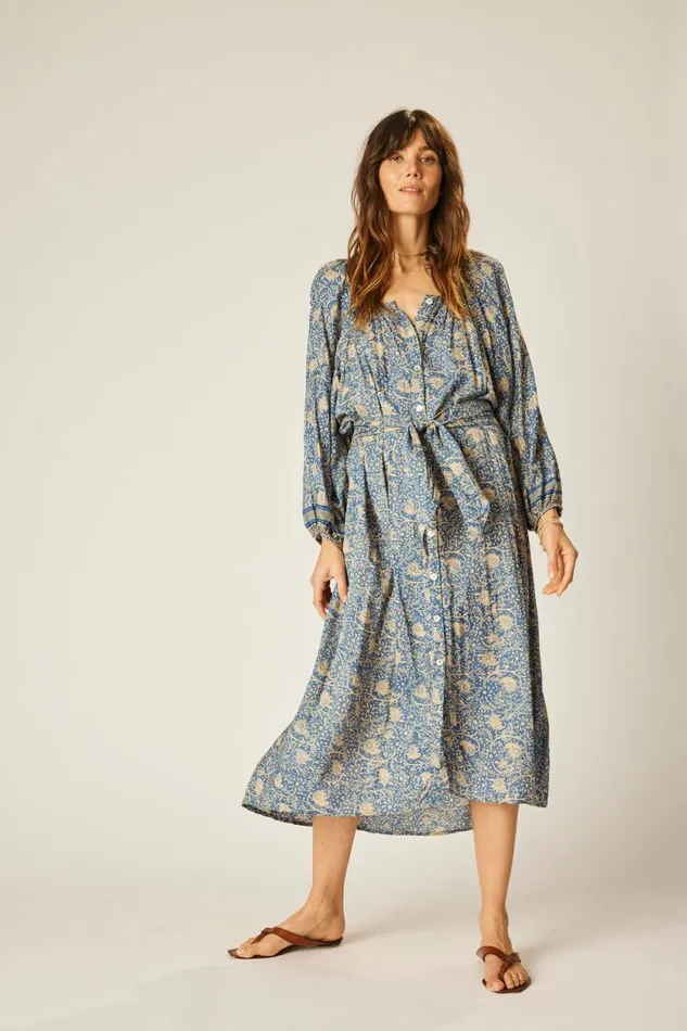 Women Natalie Martin Dresses Alex Midi With Sash Water Lily Blue