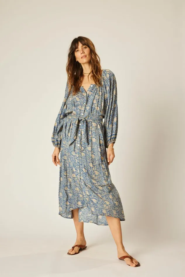 Women Natalie Martin Dresses Alex Midi With Sash Water Lily Blue