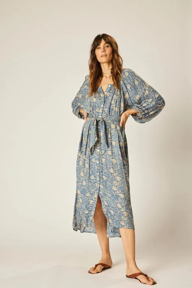 Women Natalie Martin Dresses Alex Midi With Sash Water Lily Blue