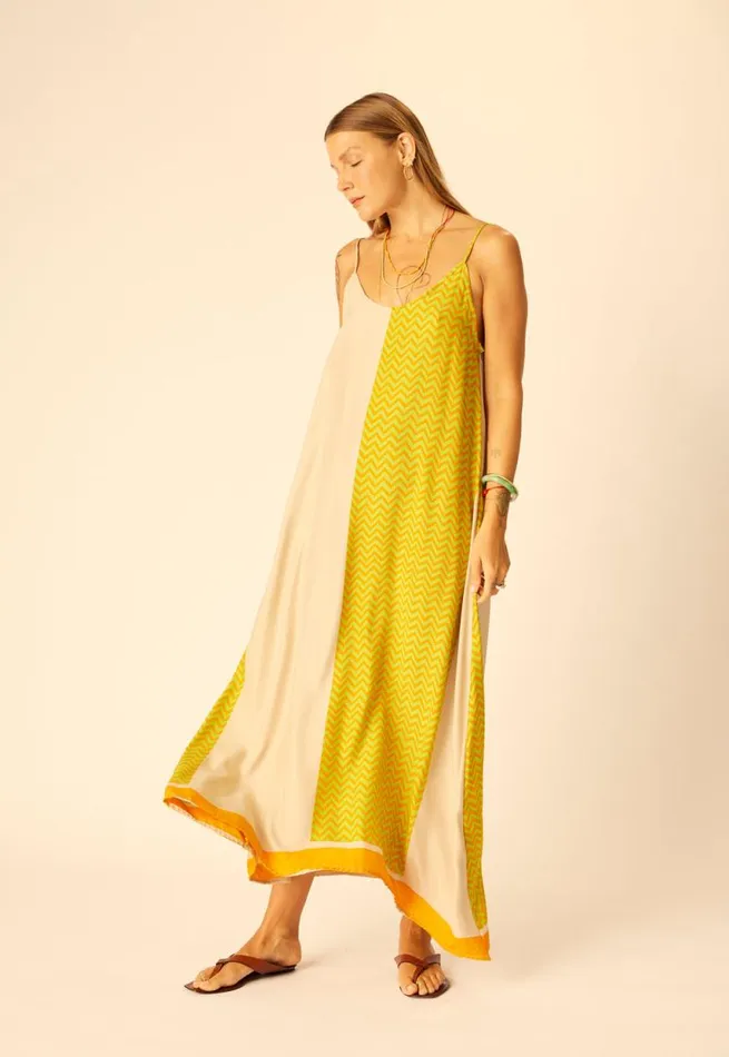 Women Natalie Martin Dresses Heather Maxi Block Zigzag Tangerine