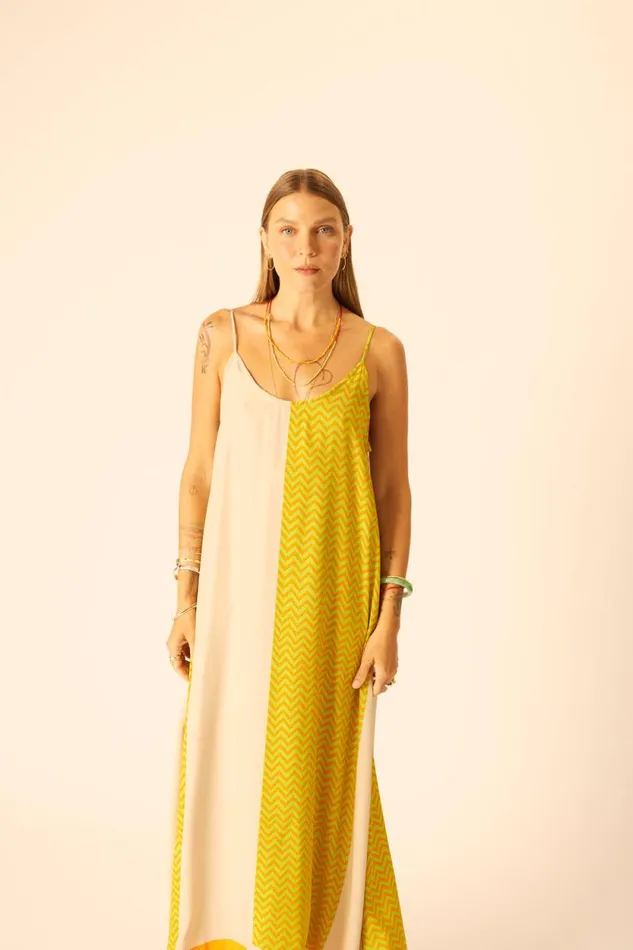 Women Natalie Martin Dresses Heather Maxi Block Zigzag Tangerine