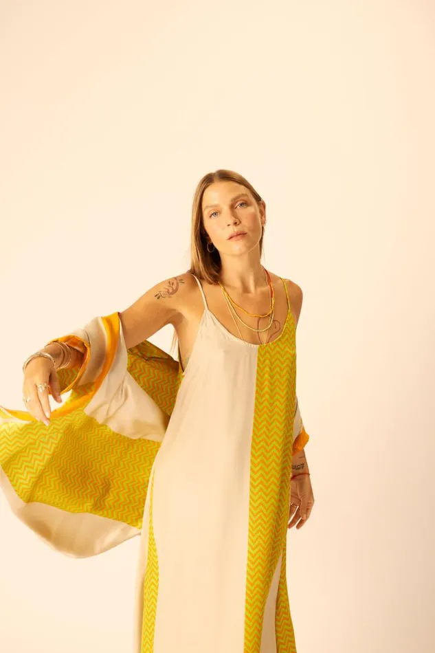 Women Natalie Martin Dresses Heather Maxi Block Zigzag Tangerine
