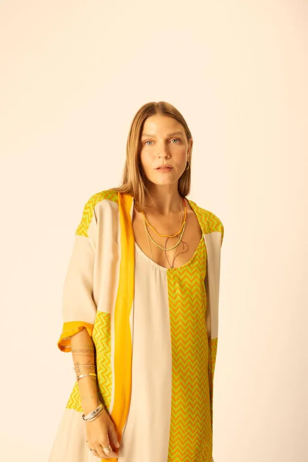 Women Natalie Martin Dresses Heather Maxi Block Zigzag Tangerine