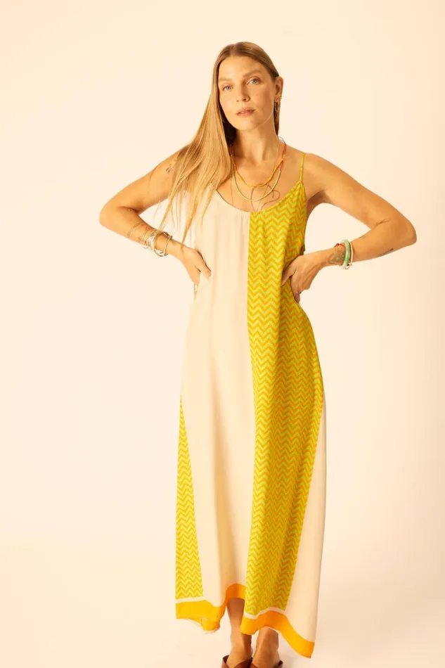 Women Natalie Martin Dresses Heather Maxi Block Zigzag Tangerine
