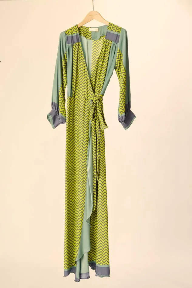 Women Natalie Martin Dresses Kate Long Sleeve Maxi Block Zigzag Lime