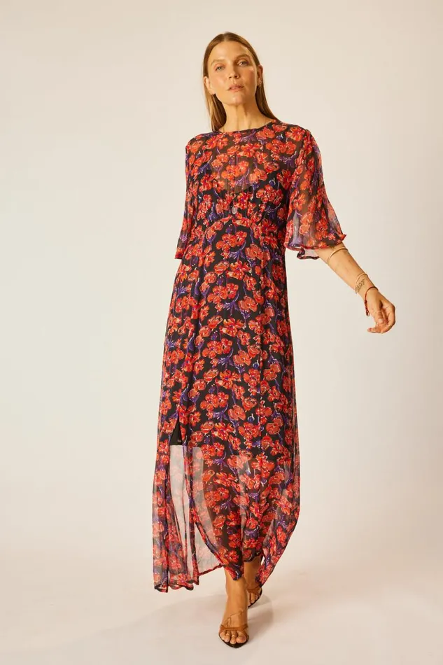 Women Natalie Martin Dresses Lily Dress Chiffon Watercolor Onyx
