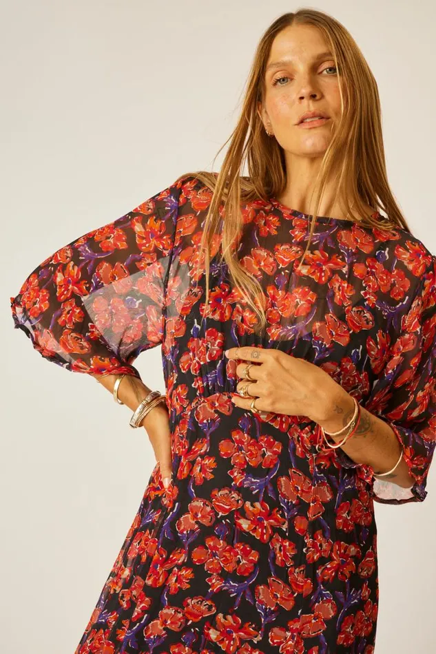 Women Natalie Martin Dresses Lily Dress Chiffon Watercolor Onyx