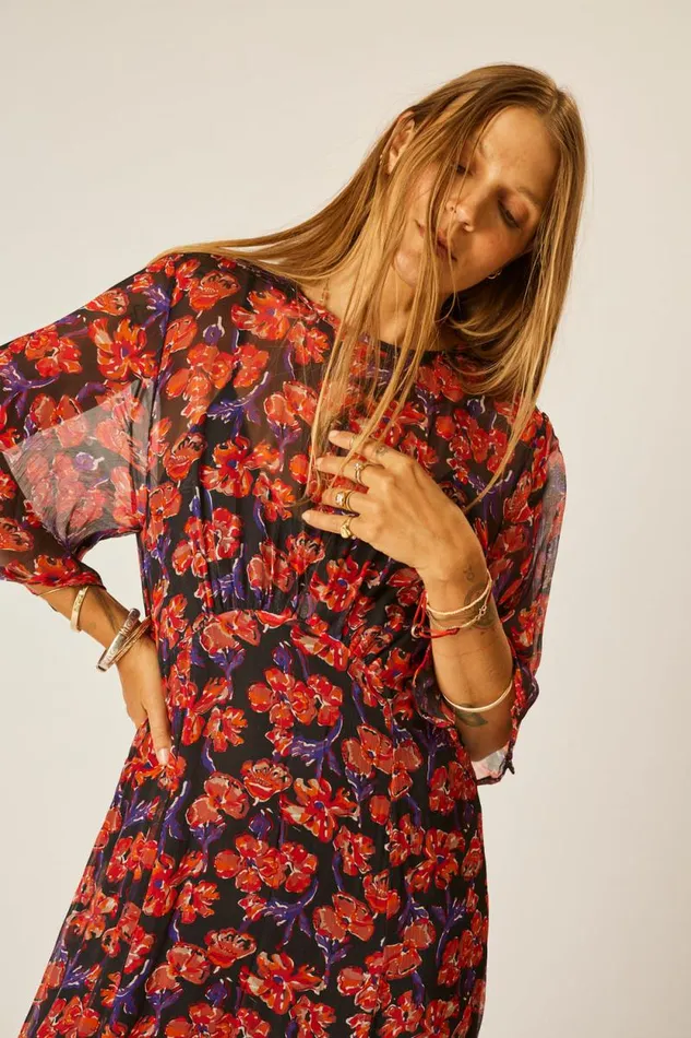 Women Natalie Martin Dresses Lily Dress Chiffon Watercolor Onyx