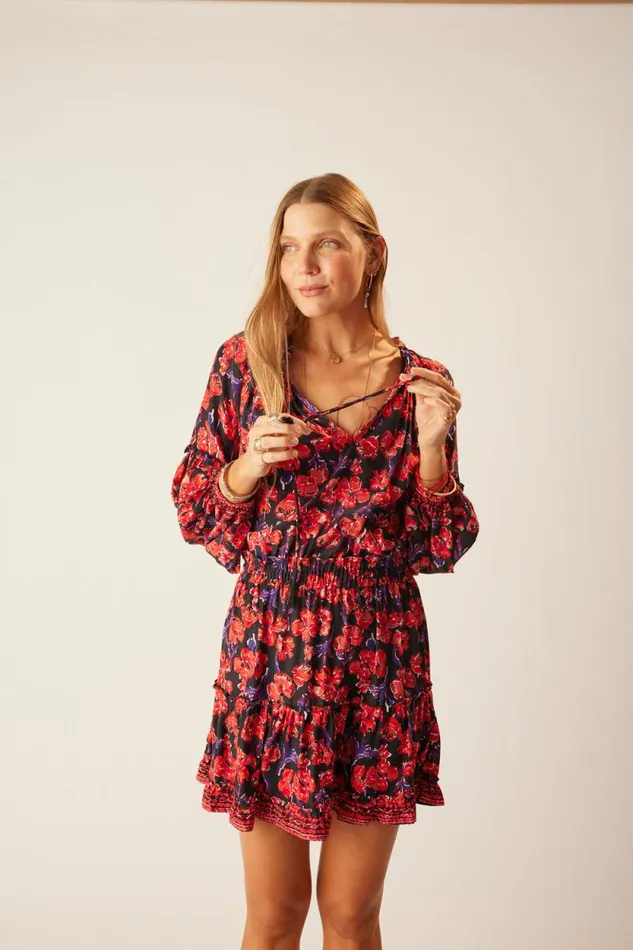 Women Natalie Martin Dresses Maggie Dress Silk Watercolor Print Onyx