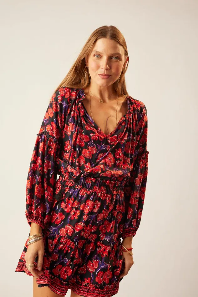 Women Natalie Martin Dresses Maggie Dress Silk Watercolor Print Onyx