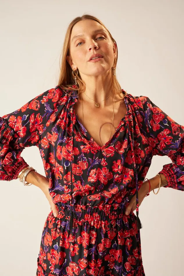 Women Natalie Martin Dresses Maggie Dress Silk Watercolor Print Onyx