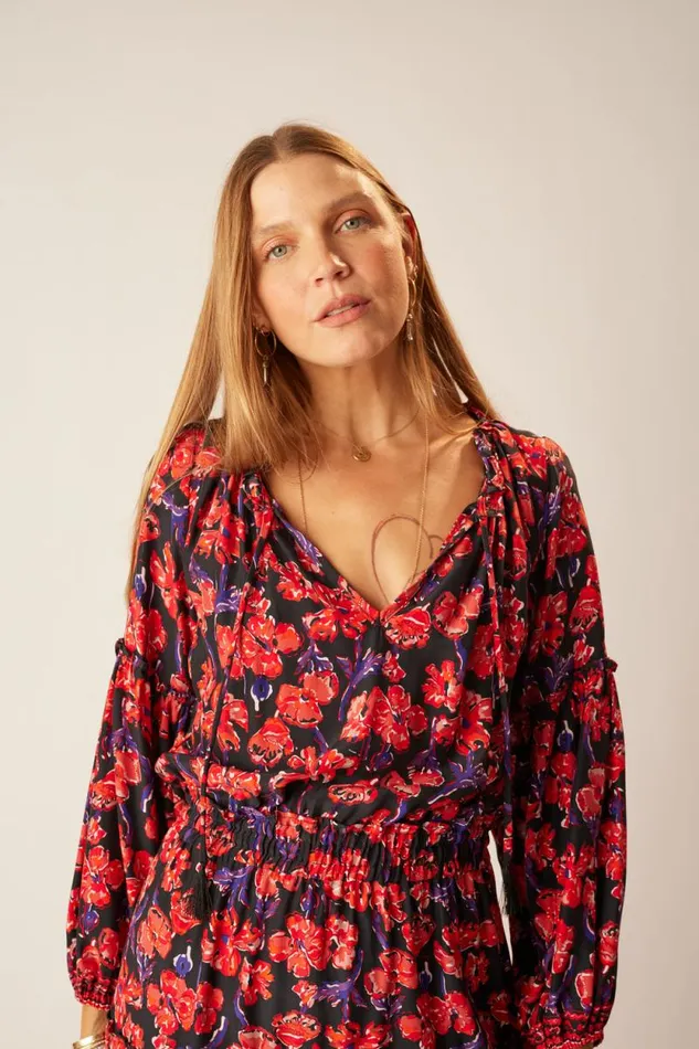 Women Natalie Martin Dresses Maggie Dress Silk Watercolor Print Onyx