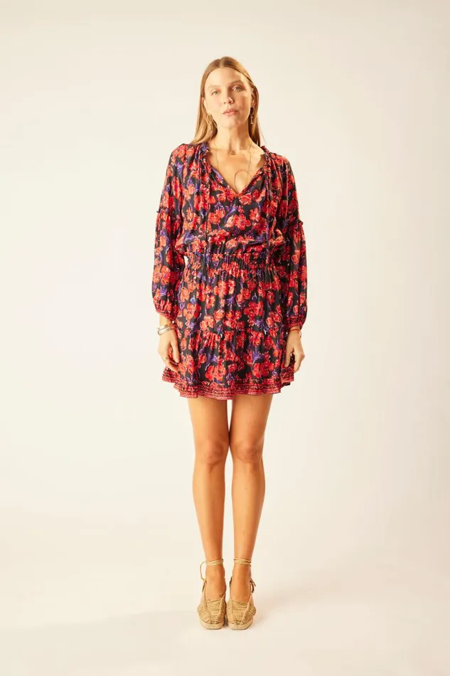 Women Natalie Martin Dresses Maggie Dress Silk Watercolor Print Onyx