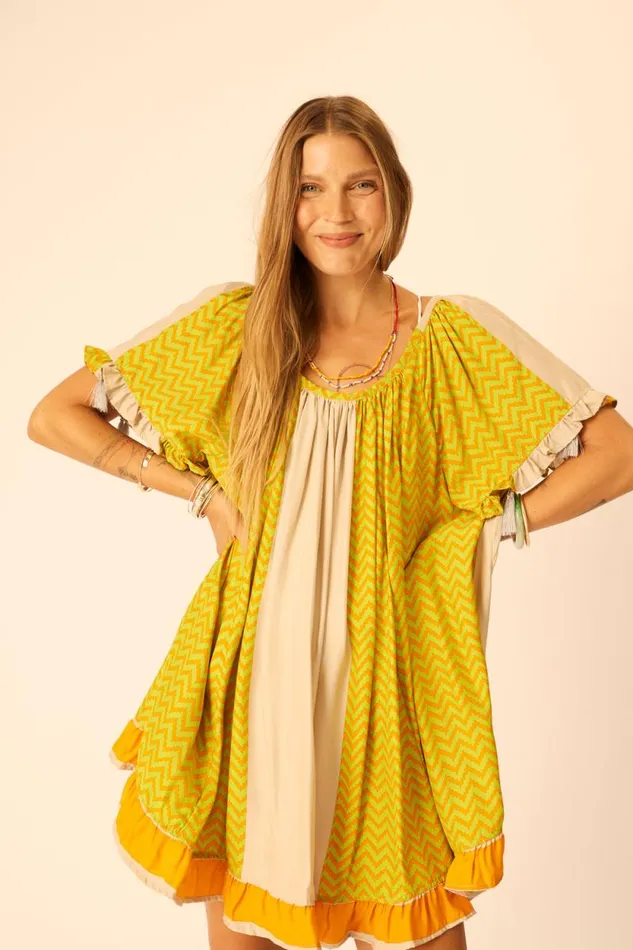 Women Natalie Martin Dresses Marina Dress Block Zigzag Tangerine