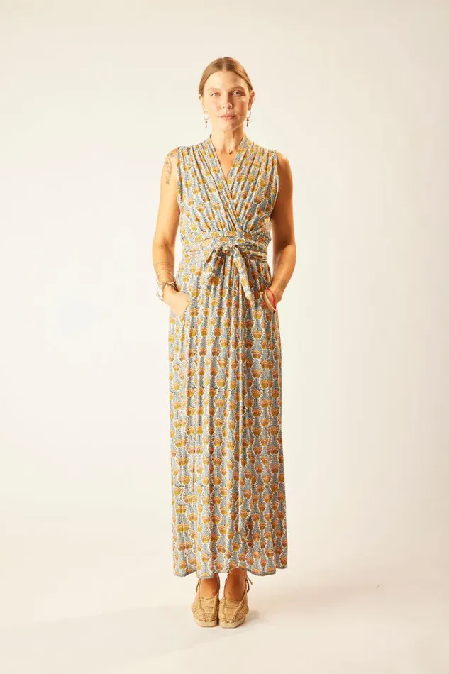 Women Natalie Martin Dresses Nico Sleeveless Maxi Tulip Print French Blue