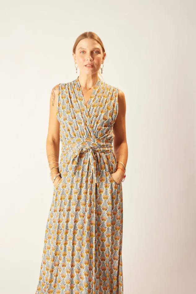 Women Natalie Martin Dresses Nico Sleeveless Maxi Tulip Print French Blue