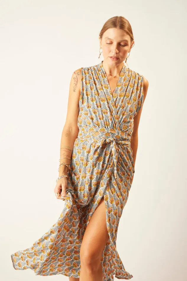 Women Natalie Martin Dresses Nico Sleeveless Maxi Tulip Print French Blue