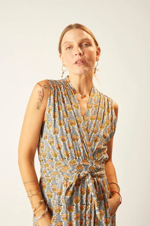 Women Natalie Martin Dresses Nico Sleeveless Maxi Tulip Print French Blue