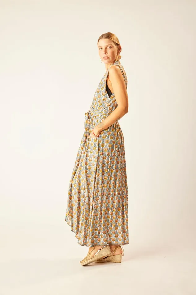 Women Natalie Martin Dresses Nico Sleeveless Maxi Tulip Print French Blue
