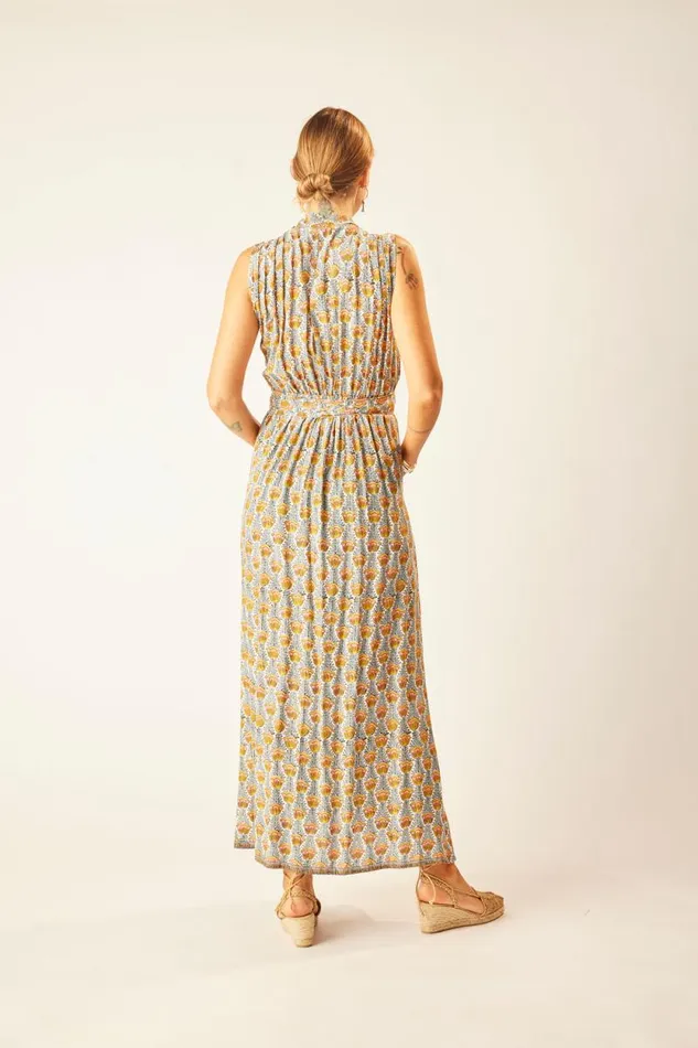 Women Natalie Martin Dresses Nico Sleeveless Maxi Tulip Print French Blue