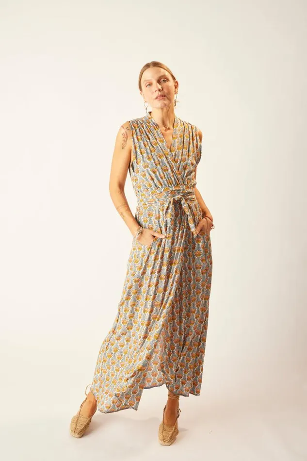 Women Natalie Martin Dresses Nico Sleeveless Maxi Tulip Print French Blue