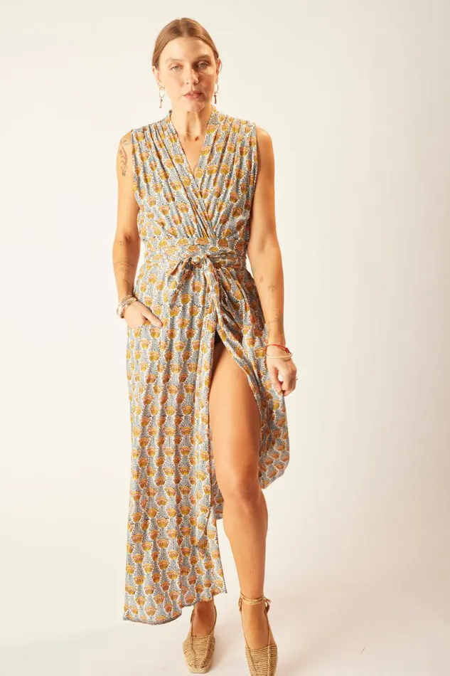 Women Natalie Martin Dresses Nico Sleeveless Maxi Tulip Print French Blue
