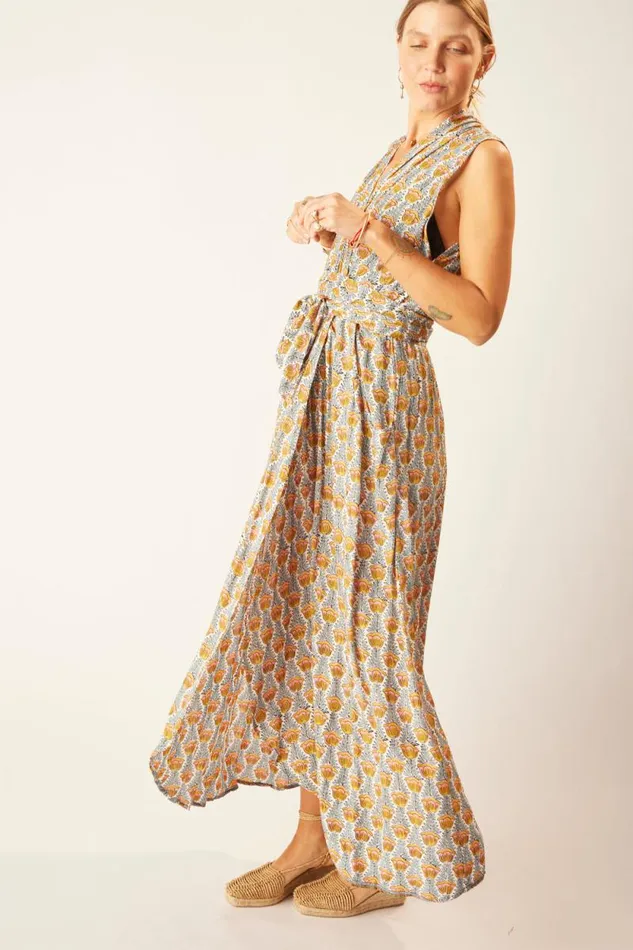 Women Natalie Martin Dresses Nico Sleeveless Maxi Tulip Print French Blue