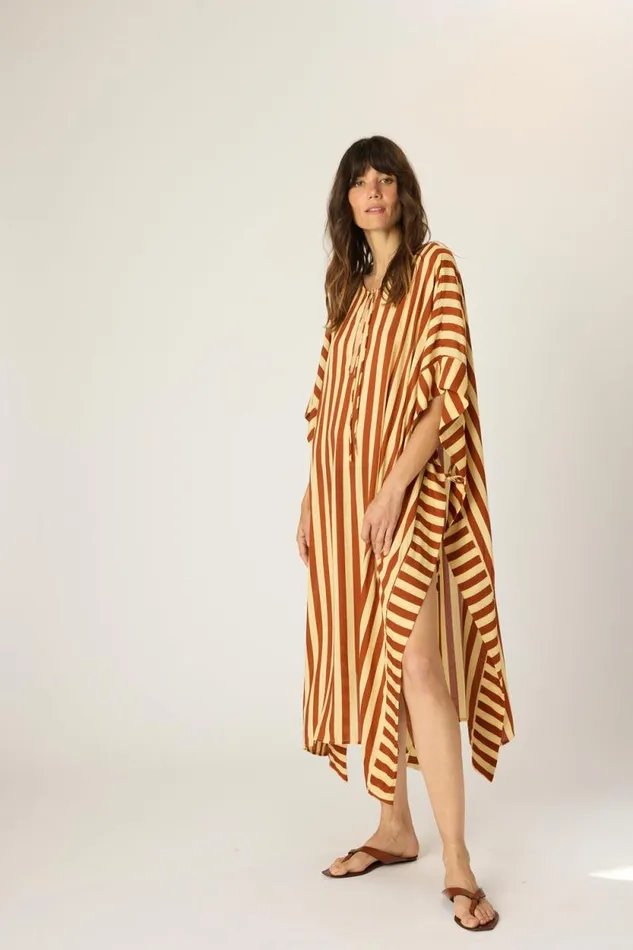 Women Natalie Martin Dresses Paulina Caftan Thick Stripe Bluegreen