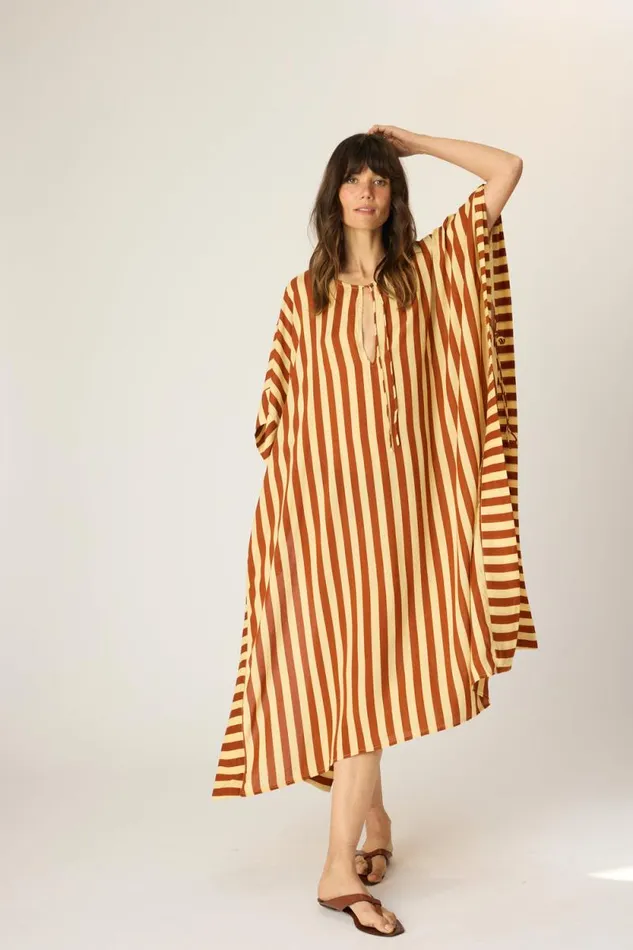 Women Natalie Martin Dresses Paulina Caftan Thick Stripe Bluegreen