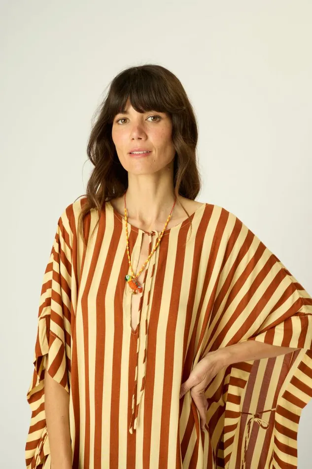 Women Natalie Martin Dresses Paulina Caftan Thick Stripe Bluegreen