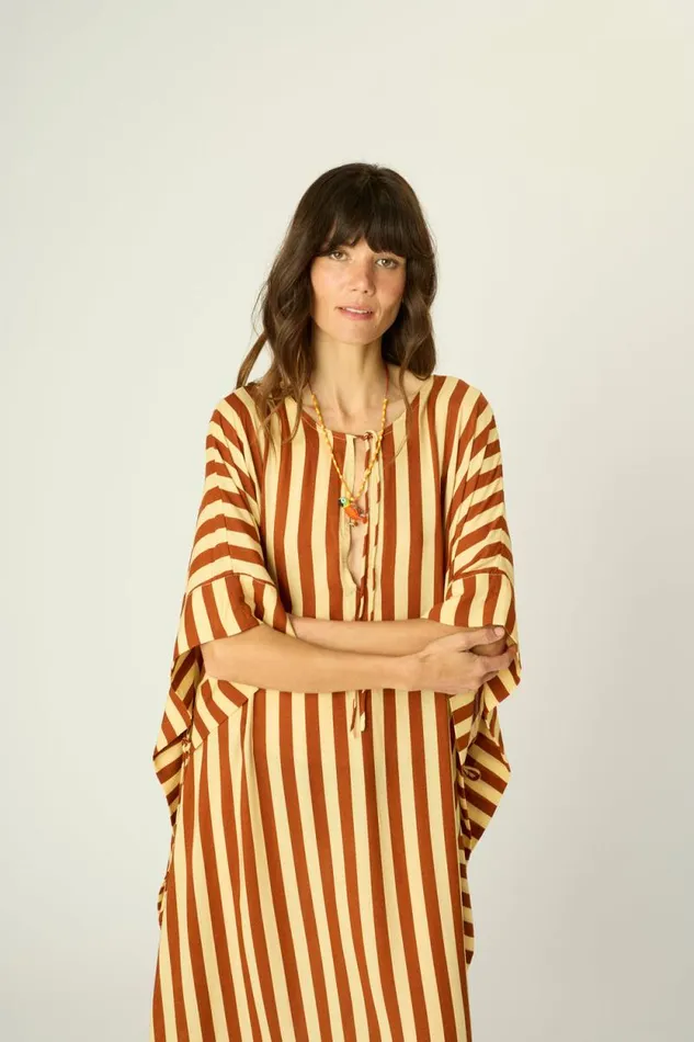 Women Natalie Martin Dresses Paulina Caftan Thick Stripe Bluegreen