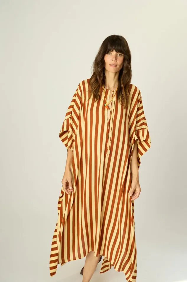 Women Natalie Martin Dresses Paulina Caftan Thick Stripe Bluegreen