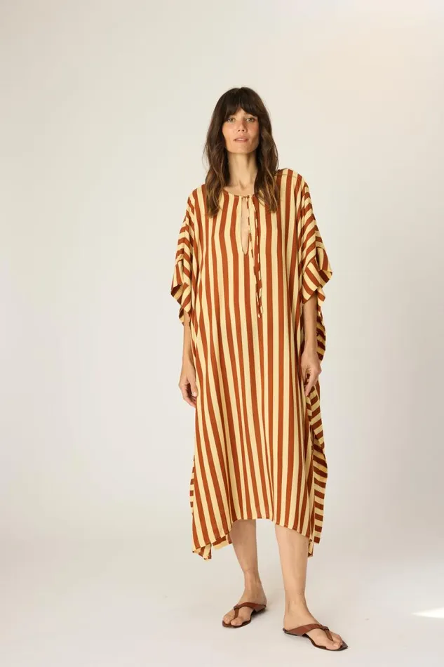 Women Natalie Martin Dresses Paulina Caftan Thick Stripe Bluegreen