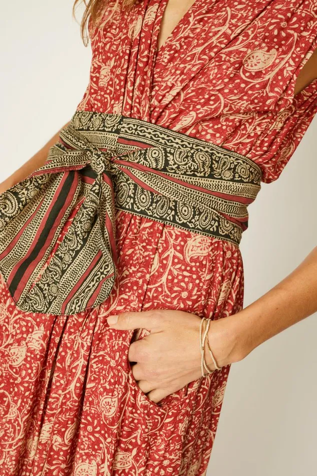 Women Natalie Martin Sash Belt Paisley Stripe Black