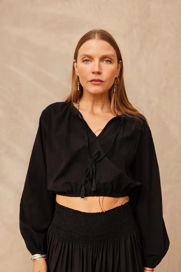 Women Natalie Martin Tops Amelia Top Black Flat Cotton