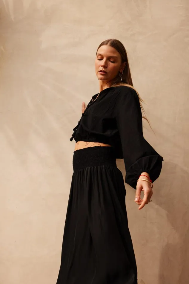 Women Natalie Martin Tops Amelia Top Black Flat Cotton