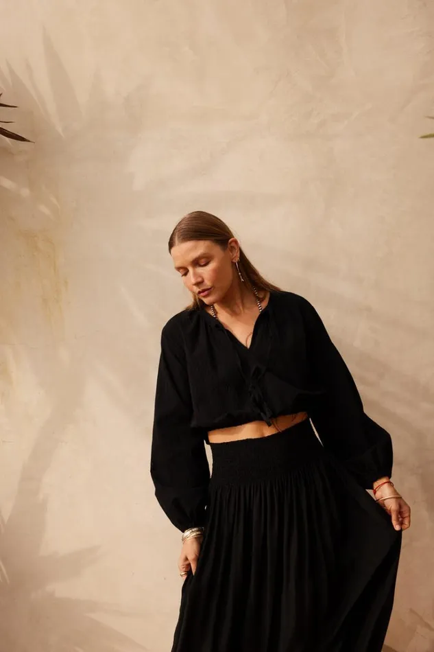 Women Natalie Martin Tops Amelia Top Black Flat Cotton