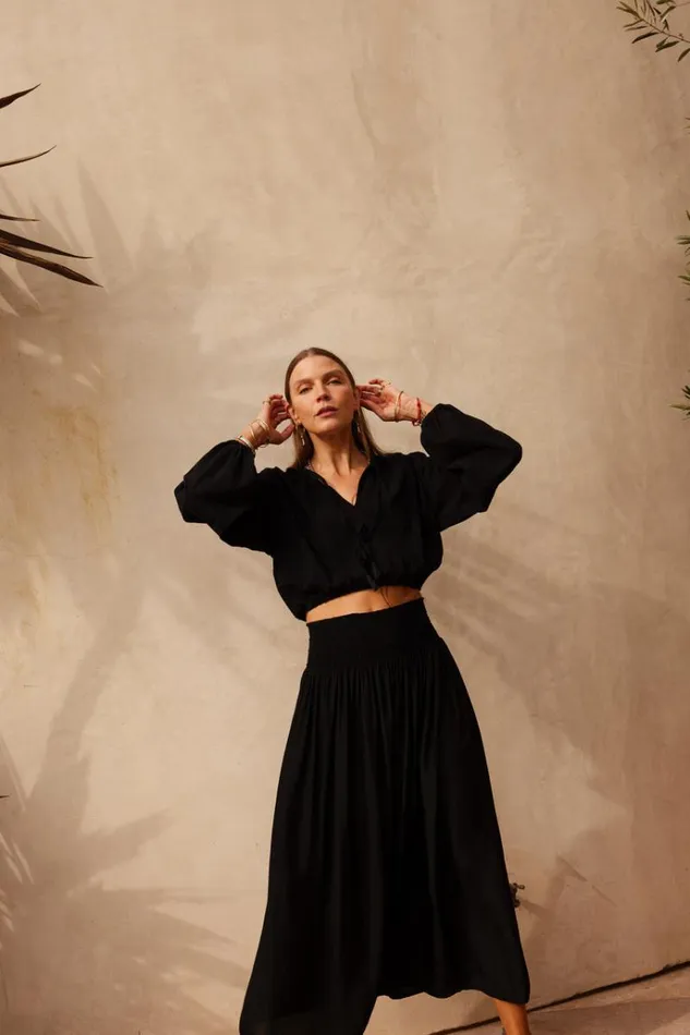 Women Natalie Martin Tops Amelia Top Black Flat Cotton