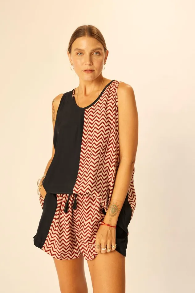 Women Natalie Martin Tops Ariana Tank Block Zigzag Noire