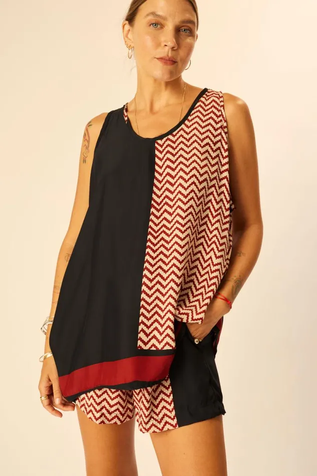 Women Natalie Martin Tops Ariana Tank Block Zigzag Noire