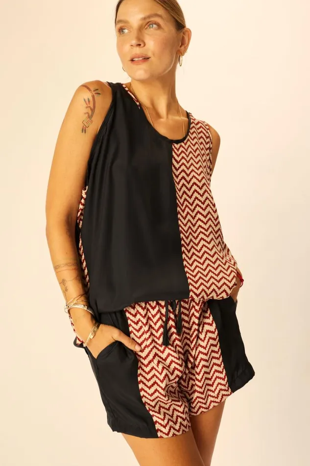 Women Natalie Martin Tops Ariana Tank Block Zigzag Noire