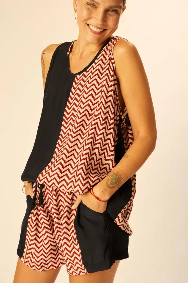 Women Natalie Martin Tops Ariana Tank Block Zigzag Noire