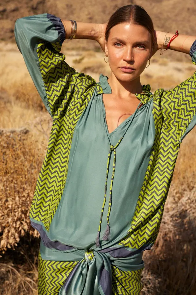 Women Natalie Martin Tops Penny Blouse Block Zigzag Lime