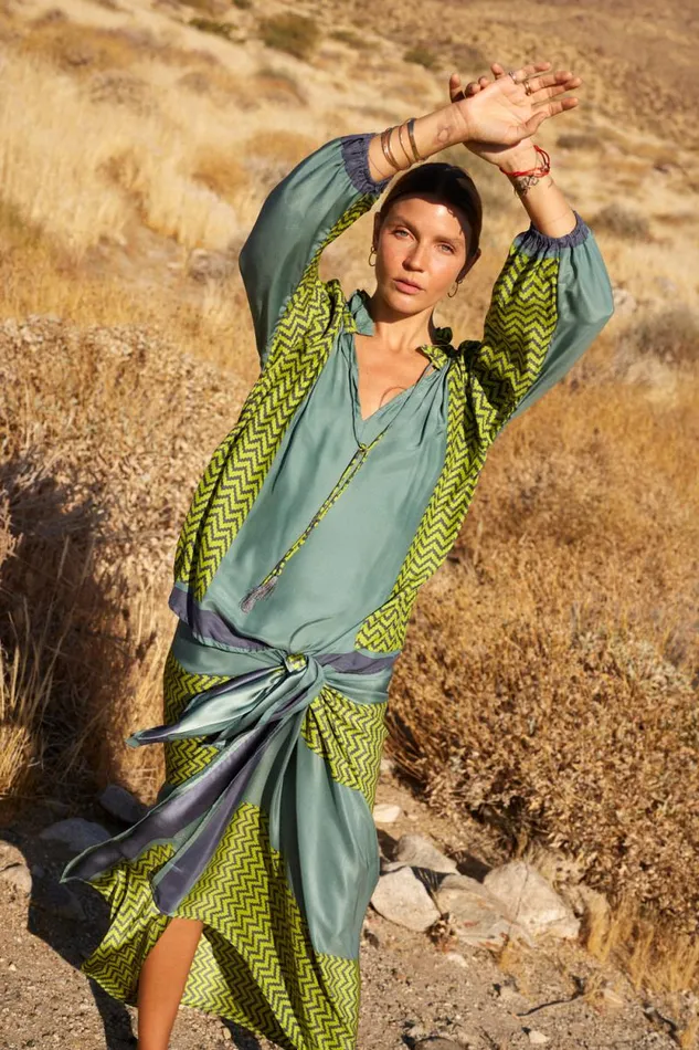 Women Natalie Martin Tops Penny Blouse Block Zigzag Lime