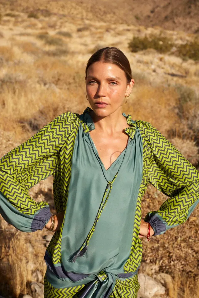 Women Natalie Martin Tops Penny Blouse Block Zigzag Lime
