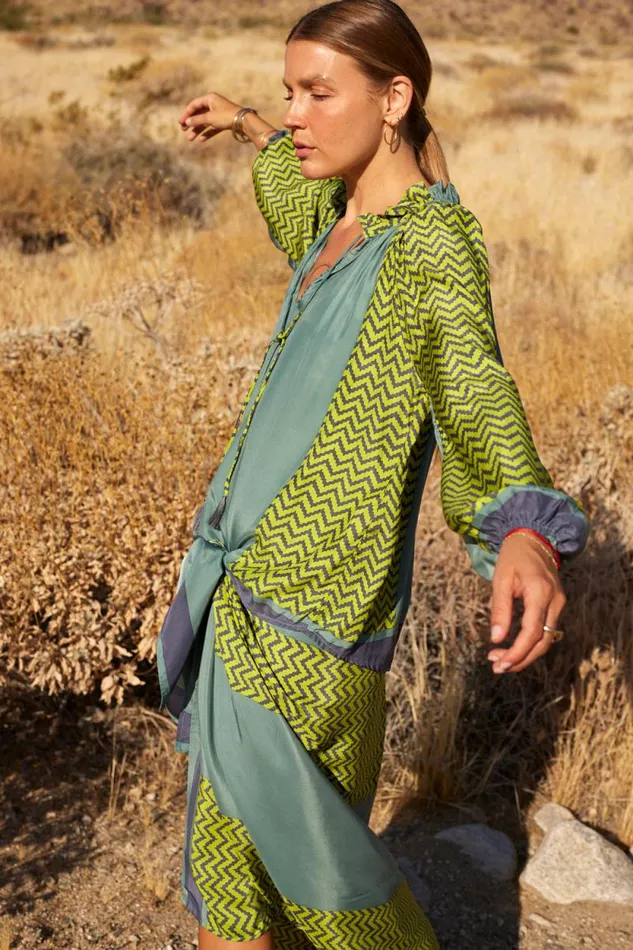 Women Natalie Martin Tops Penny Blouse Block Zigzag Lime